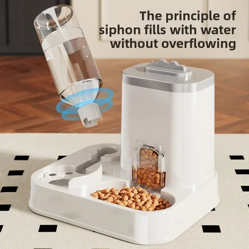 AURABASE - Automatic Cat and Dog Water Dispenser with Integrated Food Basin, Gravity Pet Feeder One-Piece Design, No Batteries Needed.