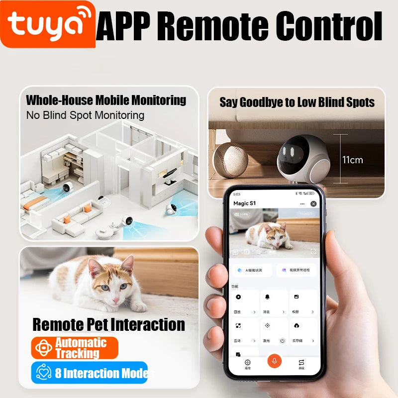 AURABASE - Automatic Charging Robot Pet Camera with HD 5G Wi-Fi, Mobile Tracking, and Tuya App Control.