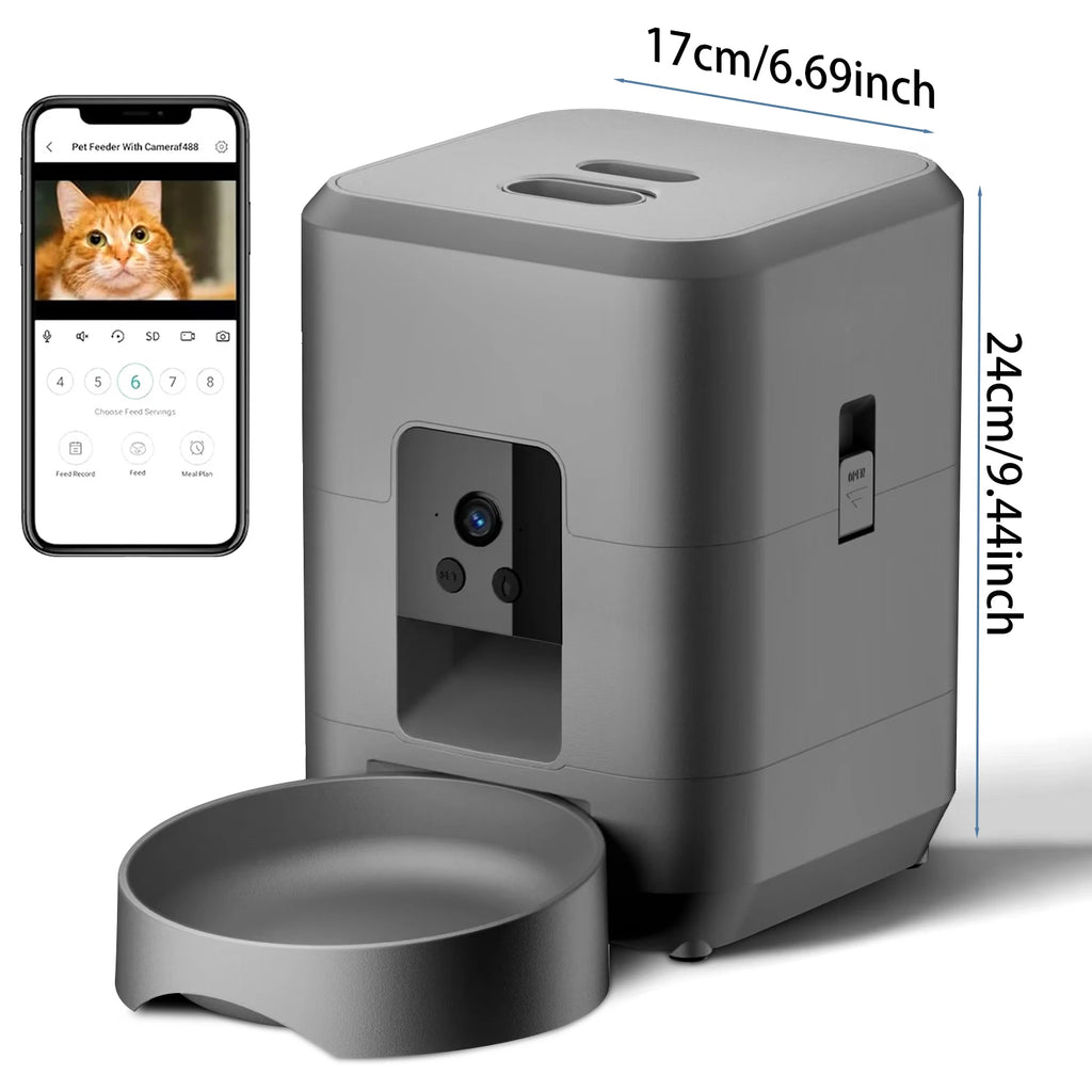 AURABASE - 2L Smart Automatic Pet Feeder with Wi-Fi and Camera, App-Controlled Dog and Cat Food Dispenser.