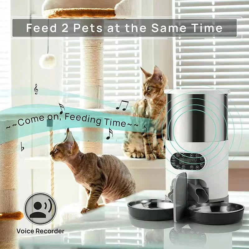 AURABASE - Smart App-Controlled Automatic Cat Feeder, Stainless Steel Double Meal Pet Feeder with Remote Feeding.