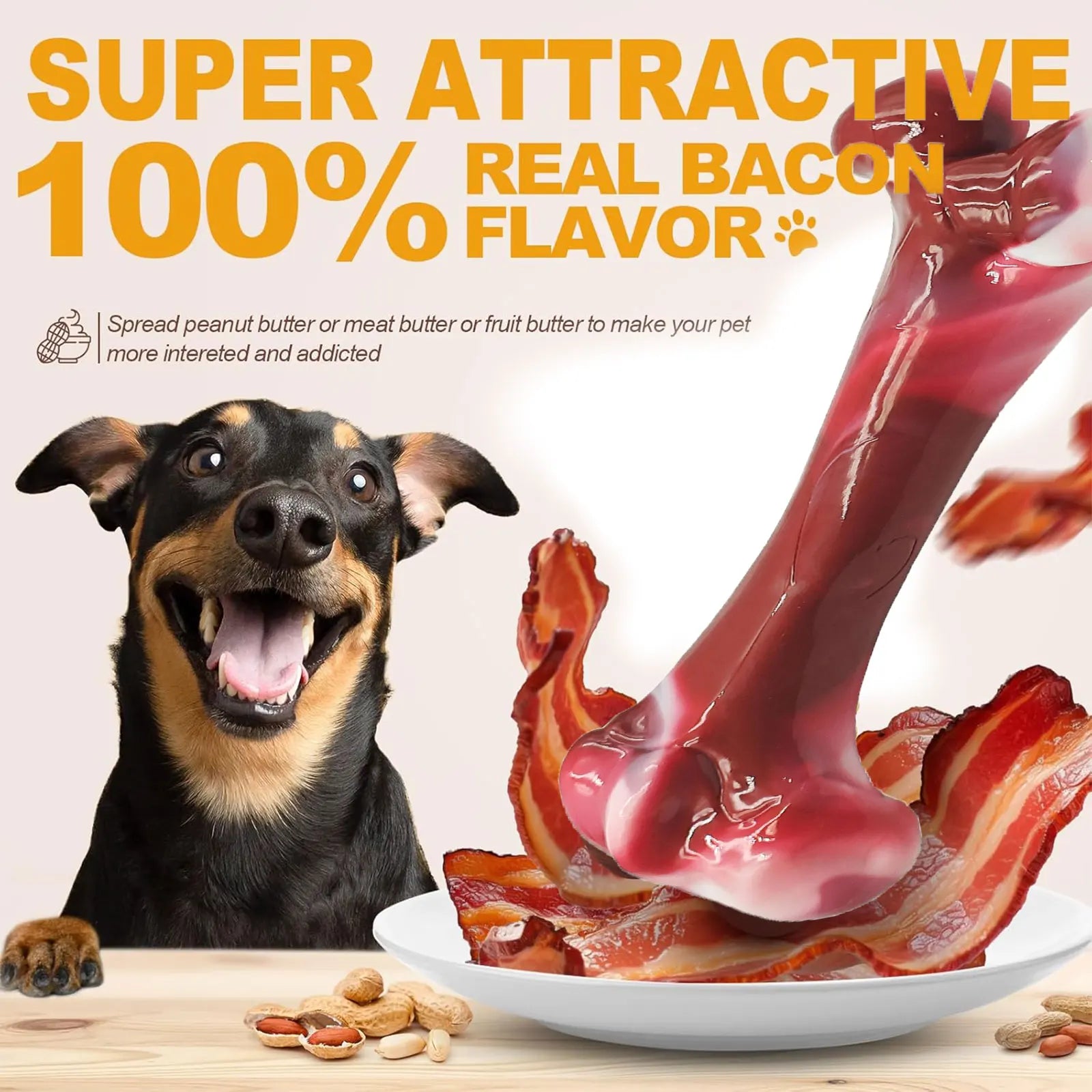 Dog Bones, Bacon Flavor Tough Dog Toys Bone