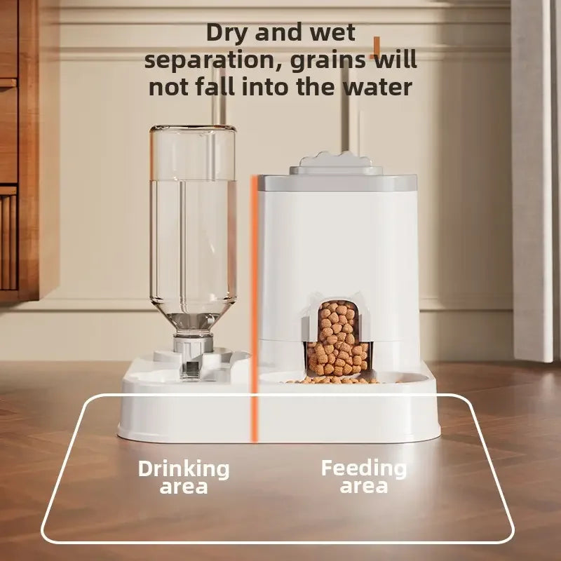 AURABASE - Automatic Cat and Dog Water Dispenser with Integrated Food Basin, Gravity Pet Feeder One-Piece Design, No Batteries Needed.