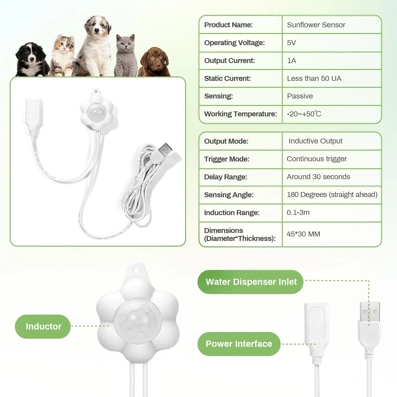 AURABASE - Automatic Motion Sensor Pet Water Fountain, with USB Power and Filter.