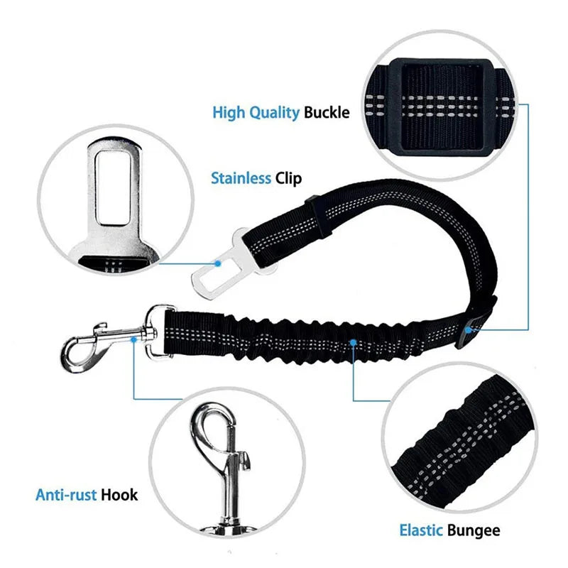 Adjustable Dog Car Seat Belt - Retractable Elastic Safety Leash with Shock Absorption, Pet Car Safety Harness for Dogs