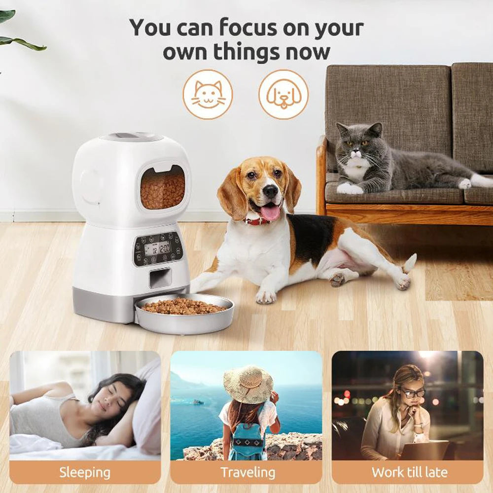 AURABASE - 3.5L Smart Automatic Pet Feeder with Wi-Fi and Voice Recorder, Large Capacity Timing Food Dispenser.