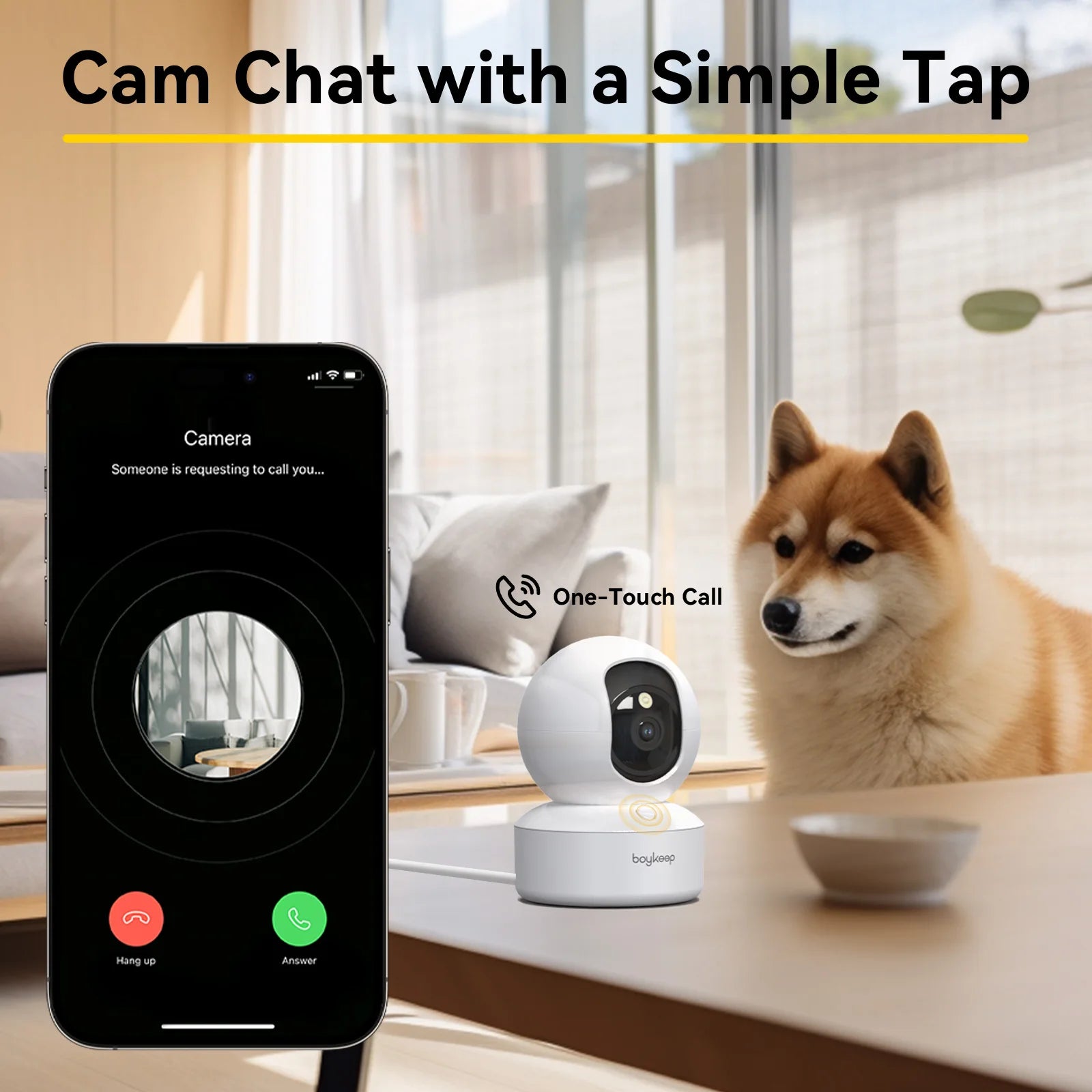 AURABASE - 2K Pet Dog Camera with Phone App, 5G/2.4GHz WiFi Indoor Security Camera, 360° Pan & Tilt, 2-Way Audio, Night Vision.