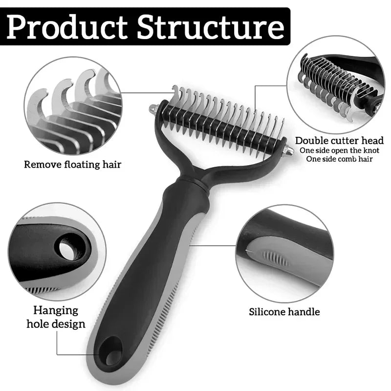 Cat Hair Removal Comb Dog Hair Removal Brush Stainless Steel Double Sided Pet Grooming Brush Removing Tangles Cat Accessories