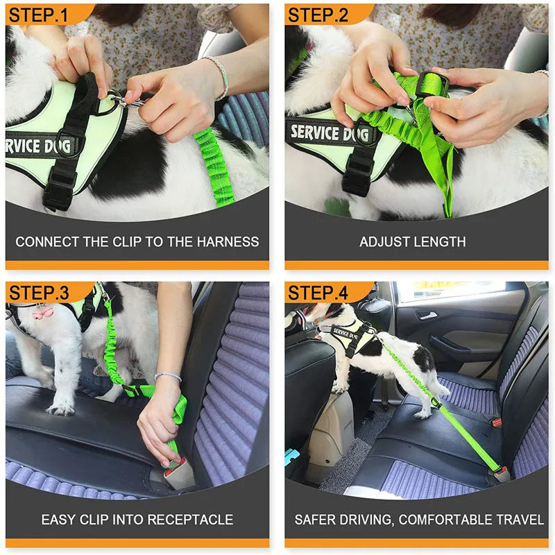 Adjustable Dog Car Seat Belt - Retractable Elastic Safety Leash with Shock Absorption, Pet Car Safety Harness for Dogs