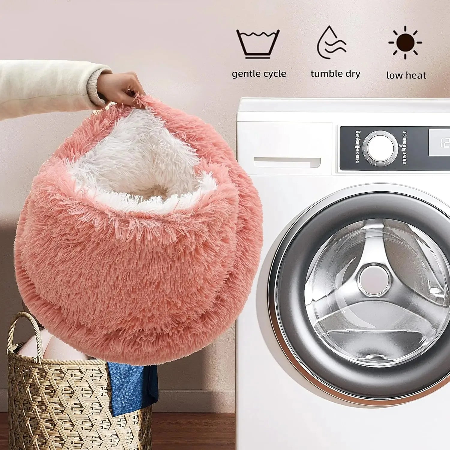 AURABASE - 2 in 1 Soft Plush Pet Bed Cat Cave and Round Nest Bed, Warm Puppy Mattress.