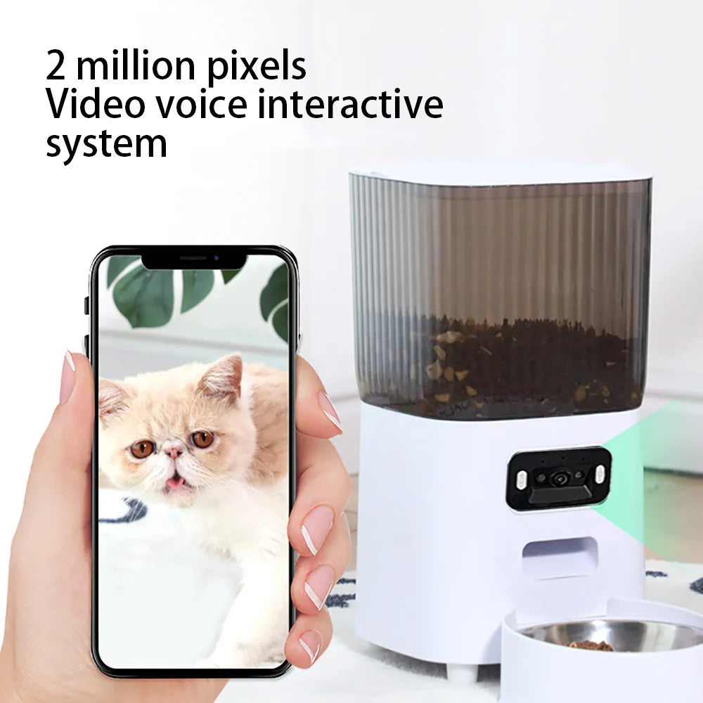 AURABASE - 5L Double Bowls Smart Automatic Cat Feeder with HD Camera and Voice Recorder.