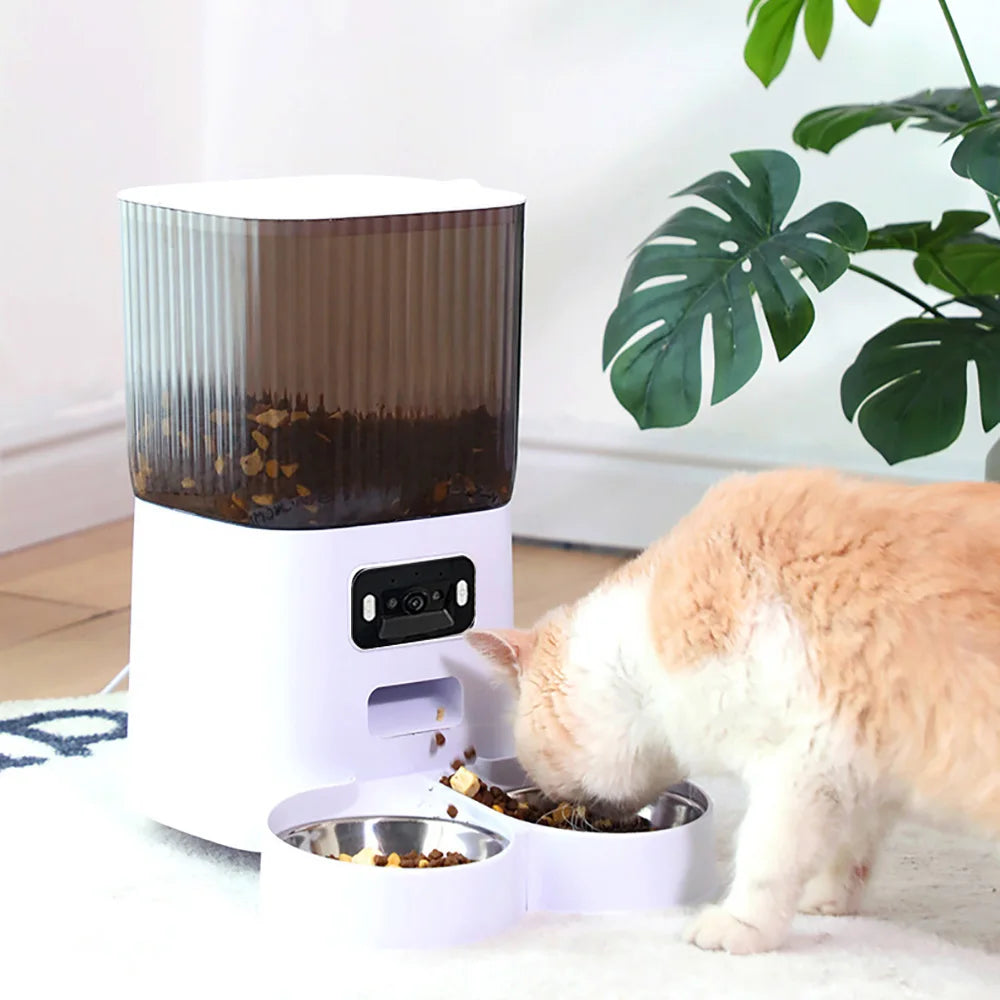AURABASE - 5L Double Bowls Smart Automatic Cat Feeder with HD Camera and Voice Recorder.