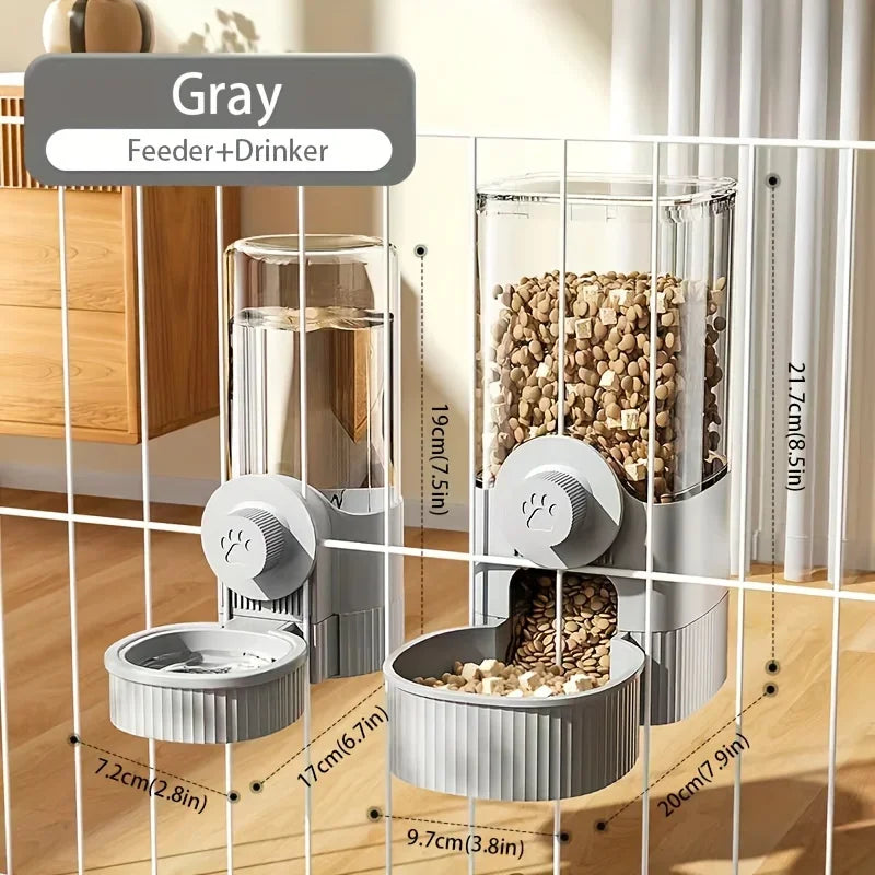 AURABASE - Hanging Automatic Pet Feeder and Water Dispenser, Gravity Auto Feeder and Waterer Set with Container Bowl for Cages.