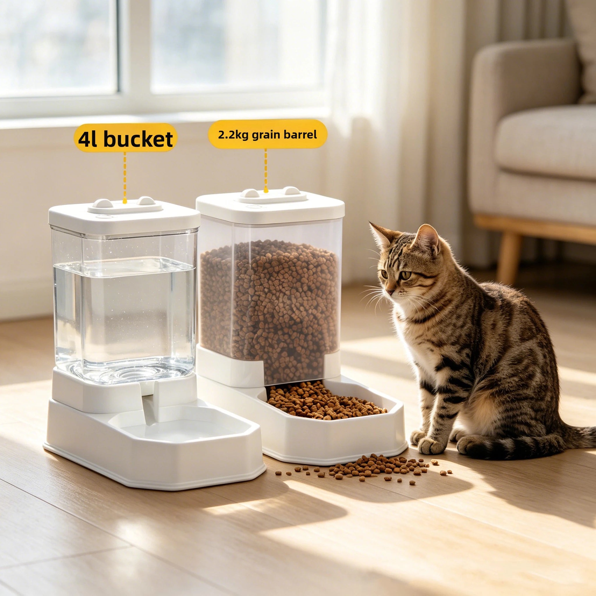 Aura Base 4L Automatic Cat Feeder & Waterer Set for Cats and Dogs.