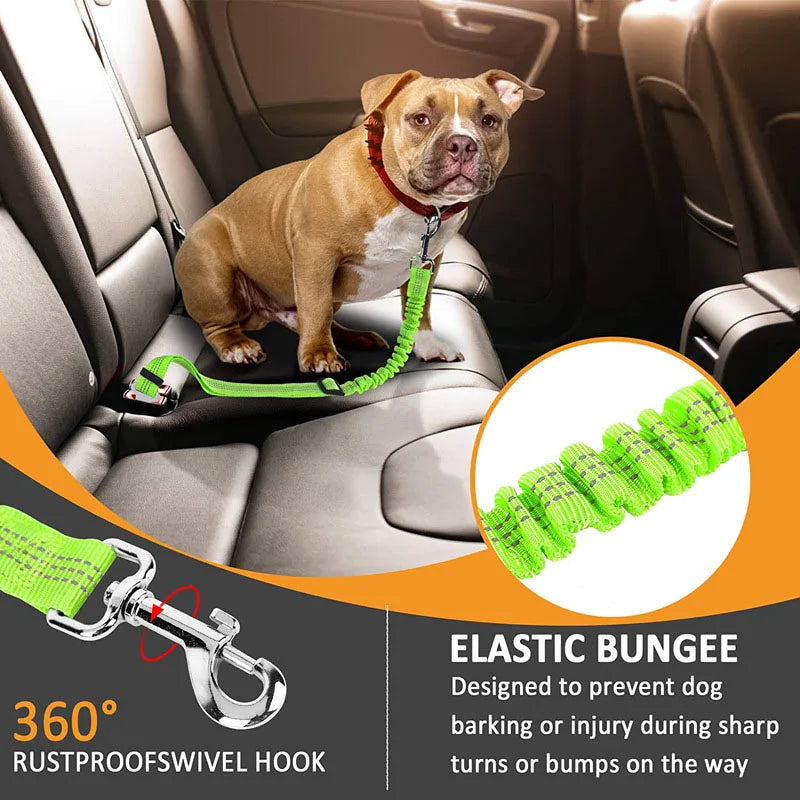 Adjustable Dog Car Seat Belt - Retractable Elastic Safety Leash with Shock Absorption, Pet Car Safety Harness for Dogs