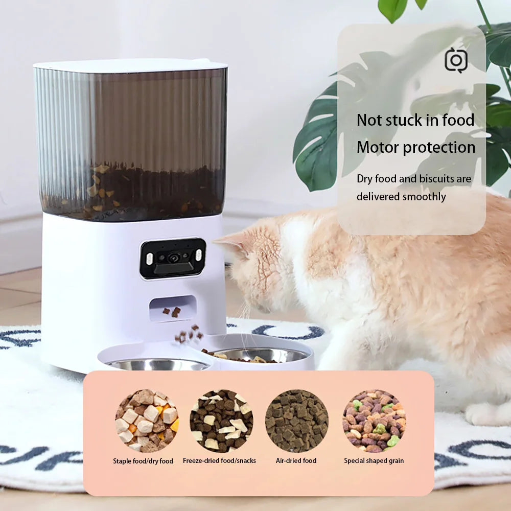 AURABASE - 5L Double Bowls Smart Automatic Cat Feeder with HD Camera and Voice Recorder.