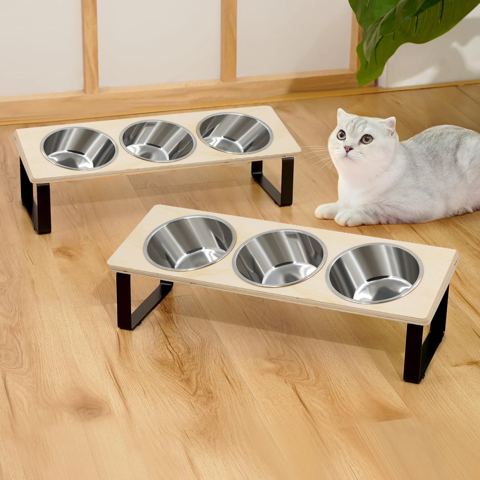 Elevated Cat Bowls with 3 Stainless Steel Bowls Cat Food Bowl for Small Cats