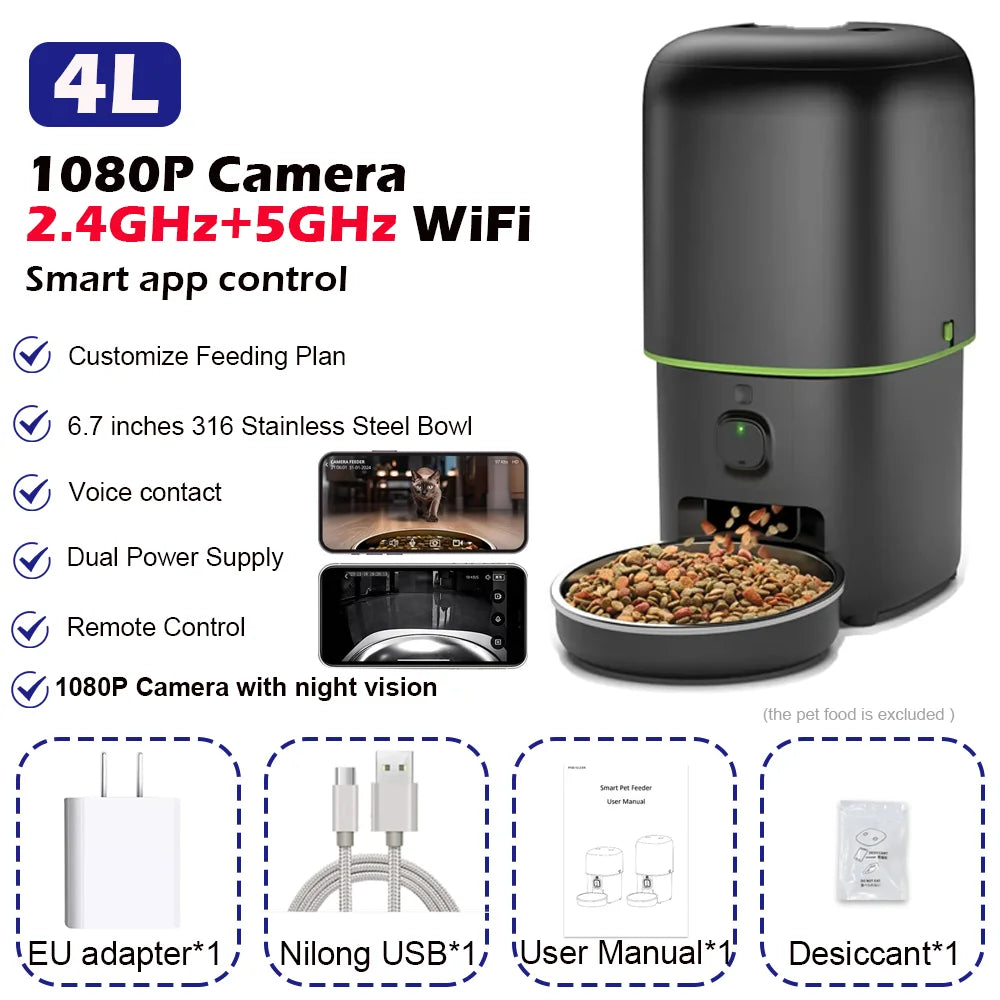 AURABASE - Smart Automatic Cat Feeder with Camera and Wi-Fi, Tuya App Controlled Pet Food Dispenser."