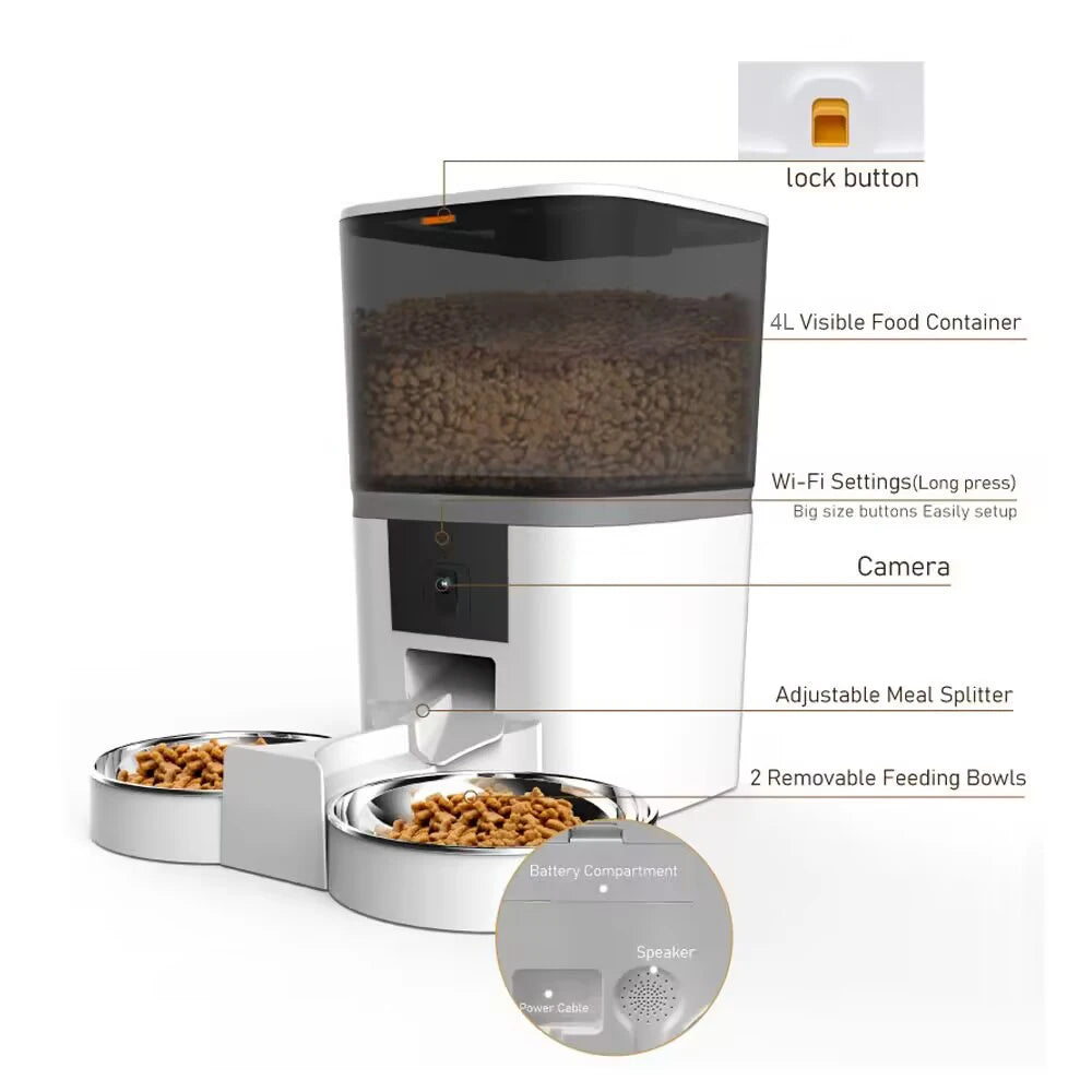 4L With HD Camera Automatic Pet Feeder Cat And Dog Feeding Remote Feed