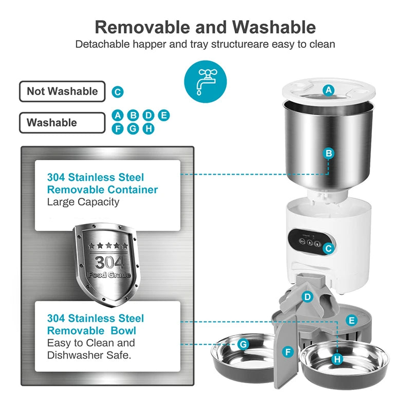 AURABASE - Smart App-Controlled Automatic Cat Feeder, Stainless Steel Double Meal Pet Feeder with Remote Feeding.