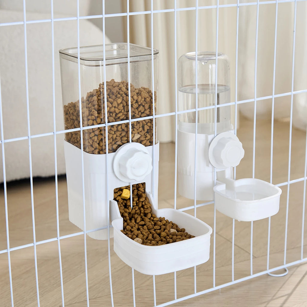 AURABASE - Hanging Automatic Pet Feeder and Water Dispenser, Gravity Auto Feeder and Waterer Set with Container Bowl for Cages.