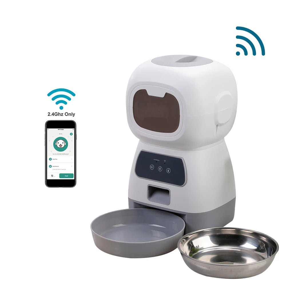 AURABASE - 3.5L Smart Automatic Pet Feeder with Wi-Fi and Voice Recorder, Large Capacity Timing Food Dispenser.