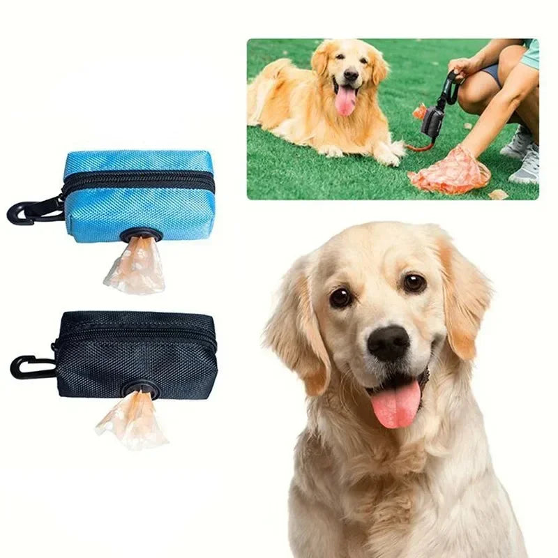 Portable Dog Poop Bag Dispenser Waterproof Oxford Fabric Auto Lock Zipper Biodegradable HDPE Hands Free Holder for Jogging Hikin