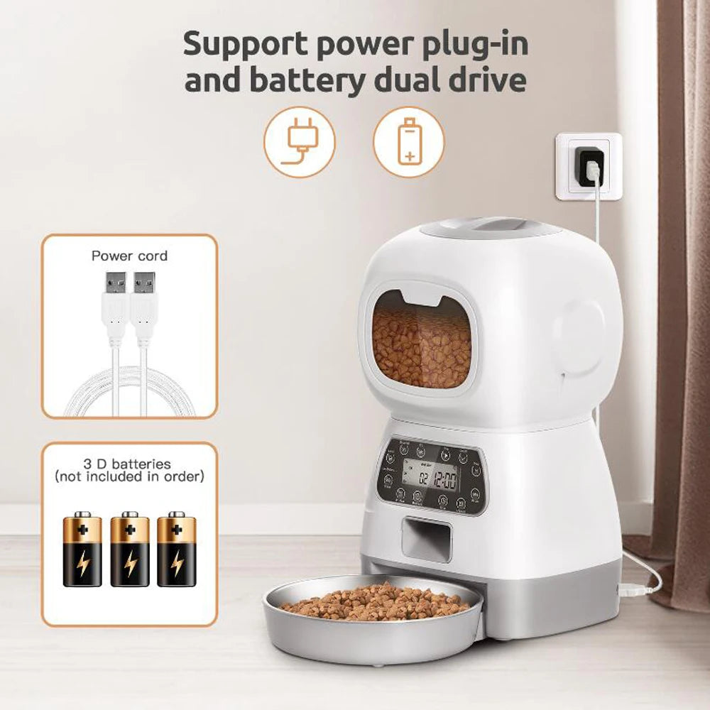 AURABASE - 3.5L Smart Automatic Pet Feeder with Wi-Fi and Voice Recorder, Large Capacity Timing Food Dispenser.