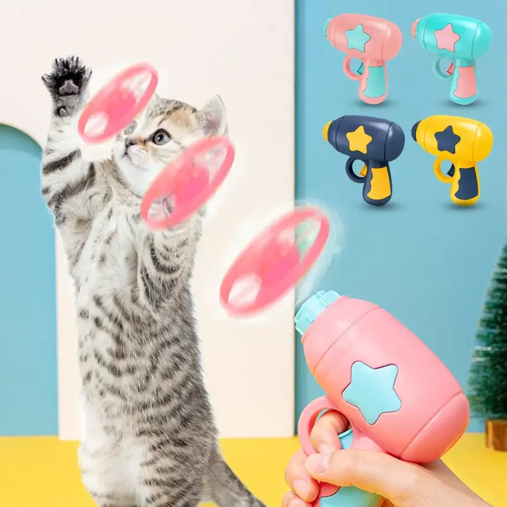 Funny Cat Toy Interactive Launch Pet Training Toy For Kitten Mini Flying Disc Shooting Gun Chasing Games Cat Toys Pet Supplies