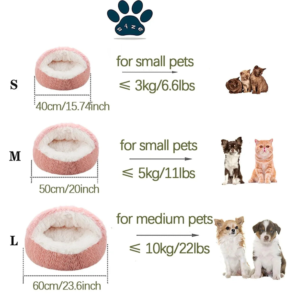 AURABASE - 2 in 1 Soft Plush Pet Bed Cat Cave and Round Nest Bed, Warm Puppy Mattress.