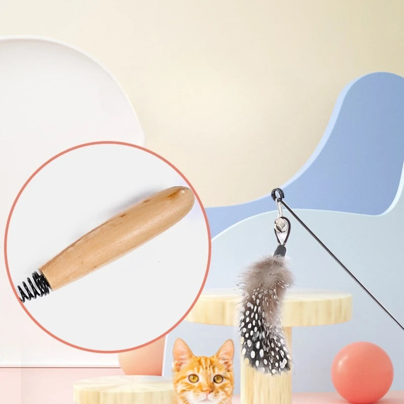 Cat Teaser Stick Toy Feather Funny Spring Kitten Stick Toy Cat Rods Simulation Fishing Rod Bell Squeaky Cat Toy Supplies