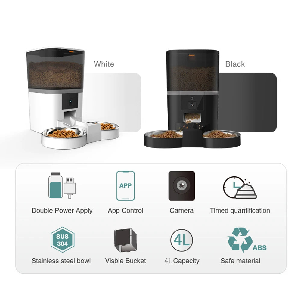 4L With HD Camera Automatic Pet Feeder Cat And Dog Feeding Remote Feed