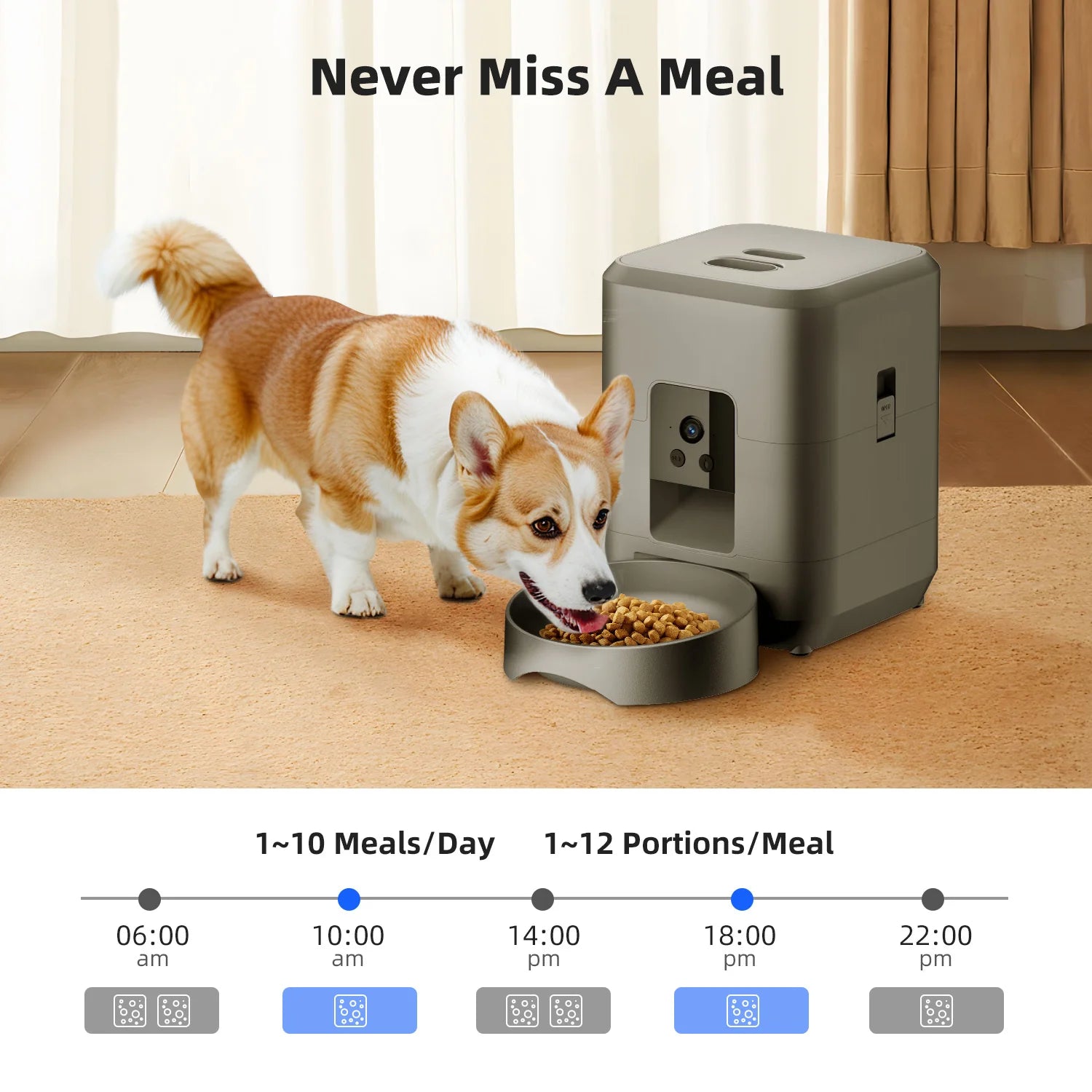 AURABASE - 2L Smart Automatic Pet Feeder with Wi-Fi and Camera, App-Controlled Dog and Cat Food Dispenser.