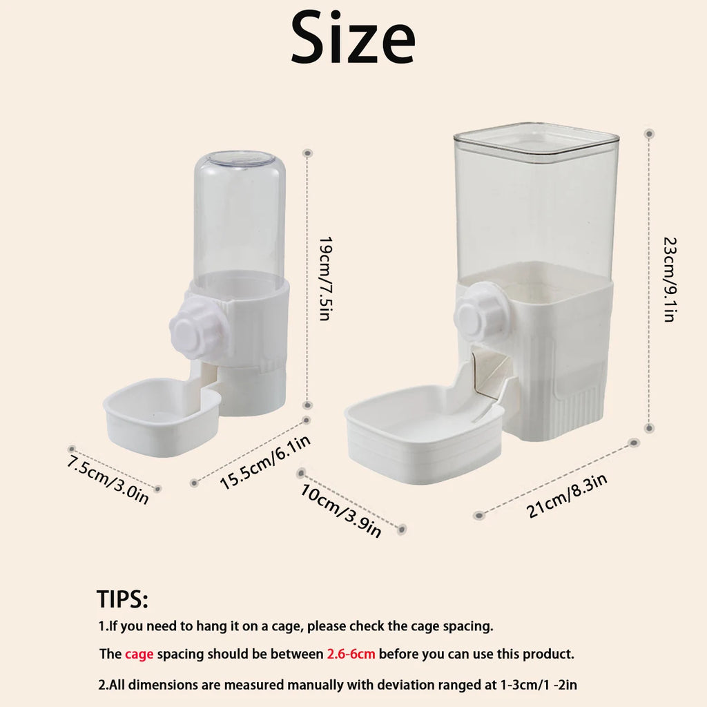 AURABASE - Hanging Automatic Pet Feeder and Water Dispenser, Gravity Auto Feeder and Waterer Set with Container Bowl for Cages.