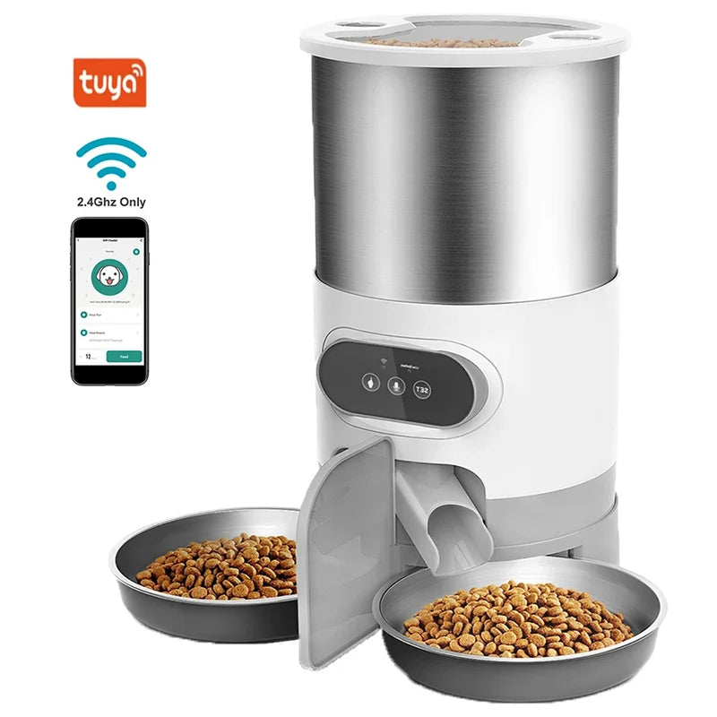 AURABASE - Smart App-Controlled Automatic Cat Feeder, Stainless Steel Double Meal Pet Feeder with Remote Feeding.