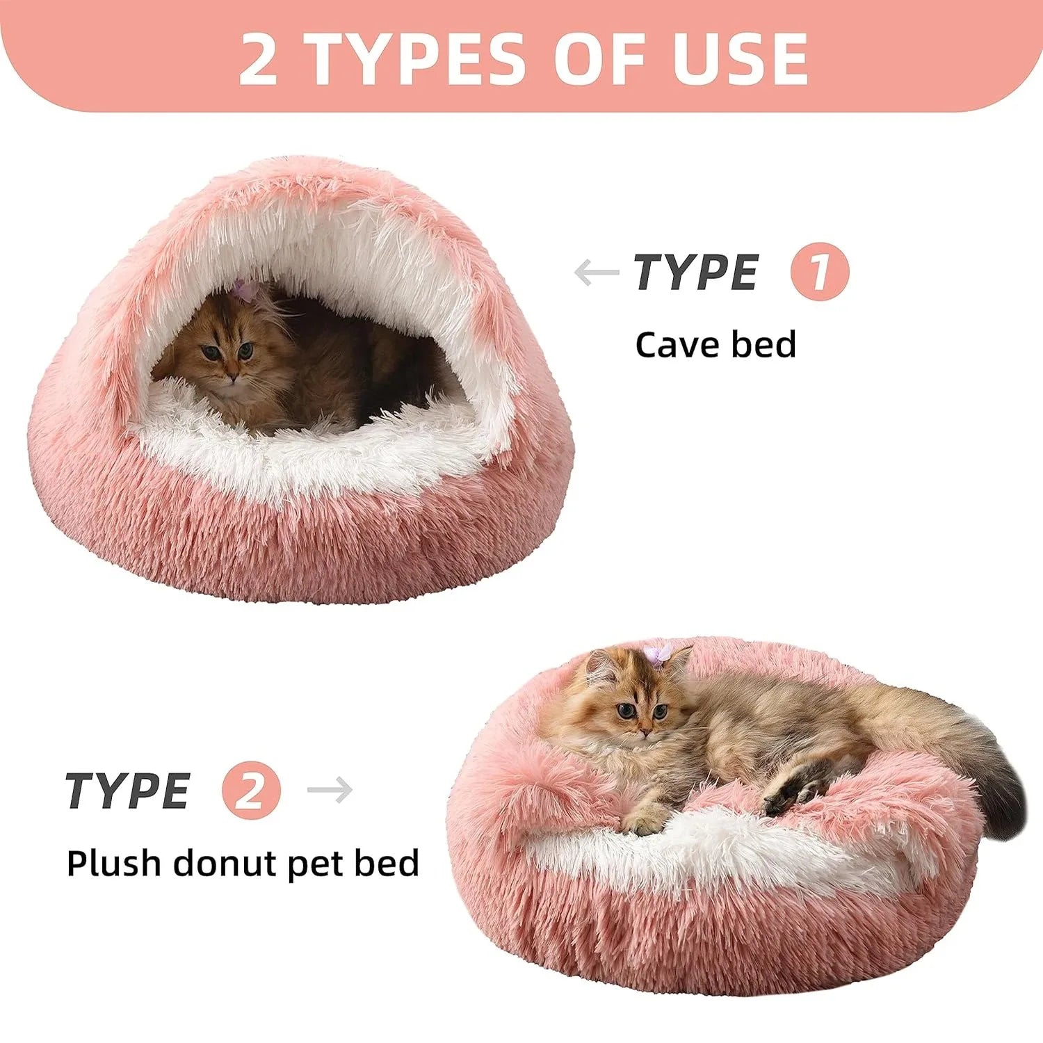 AURABASE - 2 in 1 Soft Plush Pet Bed Cat Cave and Round Nest Bed, Warm Puppy Mattress.