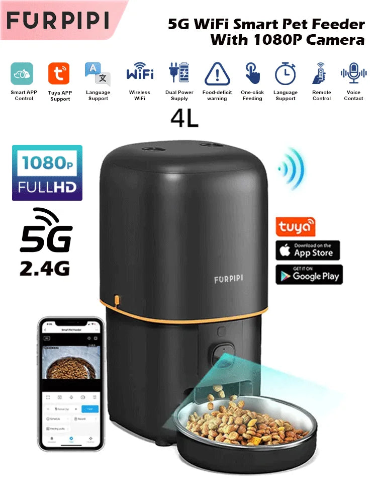 AURABASE - Smart Automatic Cat Feeder with Camera and Wi-Fi, Tuya App Controlled Pet Food Dispenser."