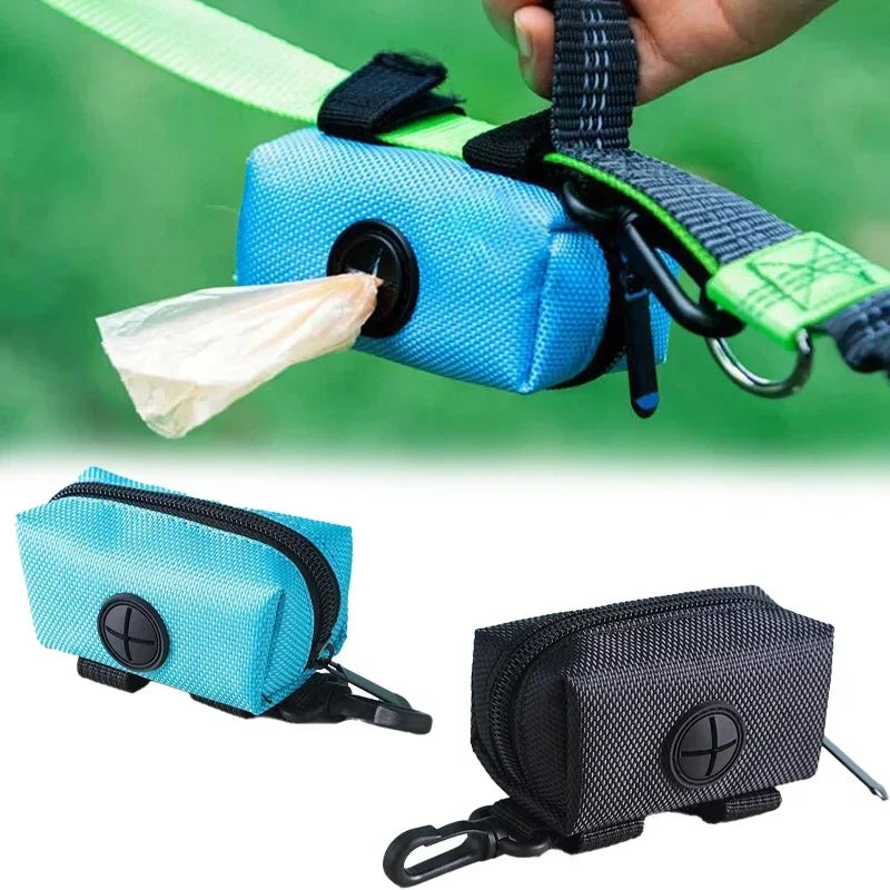 Portable Dog Poop Bag Dispenser Waterproof Oxford Fabric Auto Lock Zipper Biodegradable HDPE Hands Free Holder for Jogging Hikin