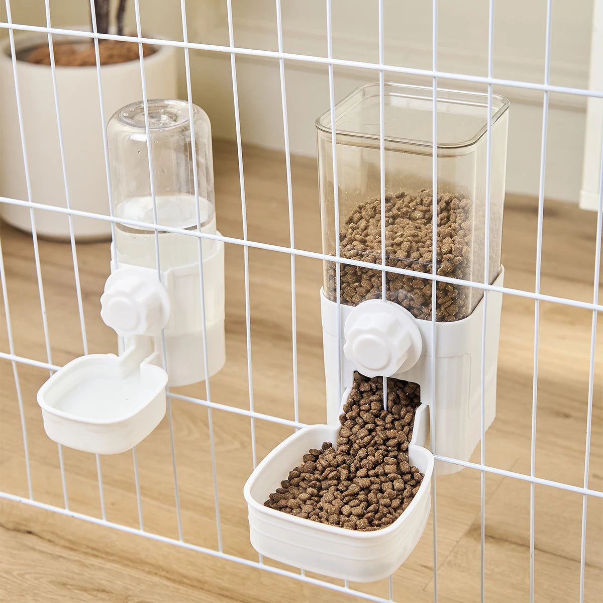 AURABASE - Hanging Automatic Pet Feeder and Water Dispenser, Gravity Auto Feeder and Waterer Set with Container Bowl for Cages.