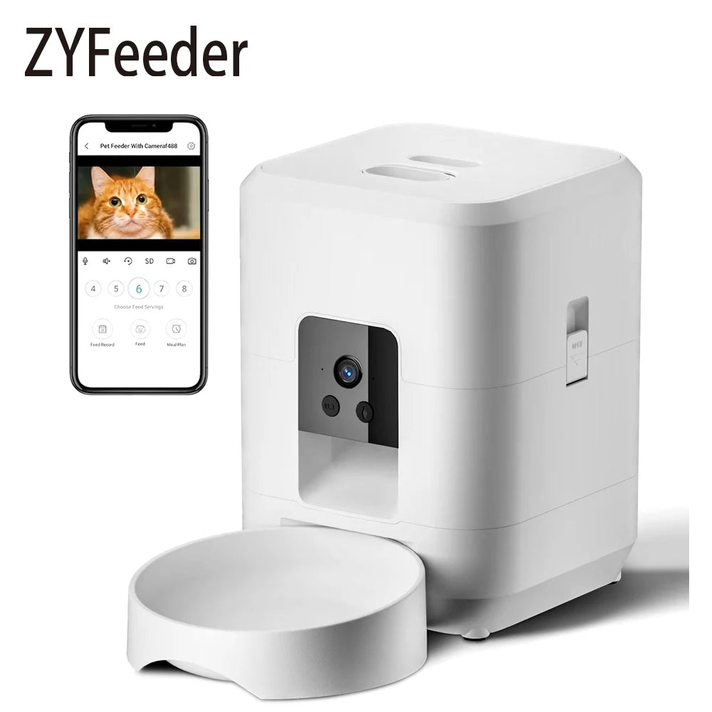 AURABASE - 2L Smart Automatic Pet Feeder with Wi-Fi and Camera, App-Controlled Dog and Cat Food Dispenser.