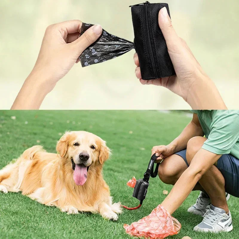 Portable Dog Poop Bag Dispenser Waterproof Oxford Fabric Auto Lock Zipper Biodegradable HDPE Hands Free Holder for Jogging Hikin