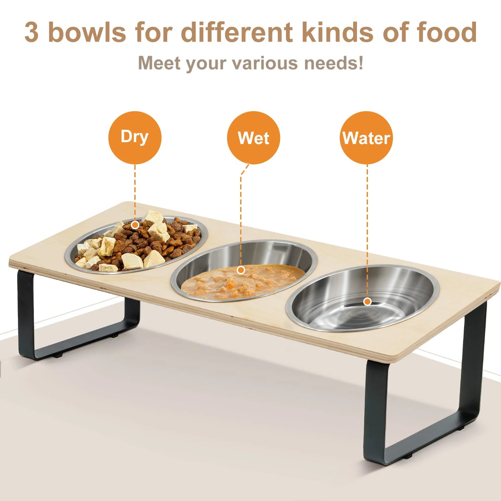 Elevated Cat Bowls with 3 Stainless Steel Bowls Cat Food Bowl for Small Cats