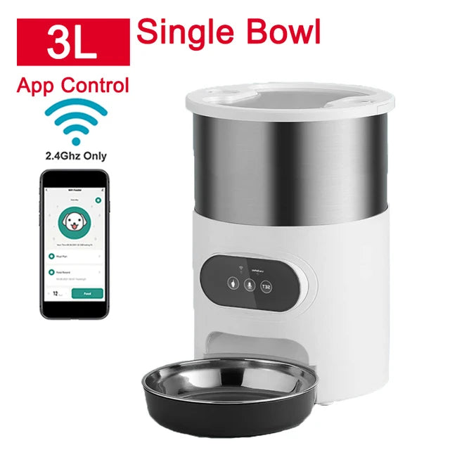 AURABASE - Smart App-Controlled Automatic Cat Feeder, Stainless Steel Double Meal Pet Feeder with Remote Feeding.