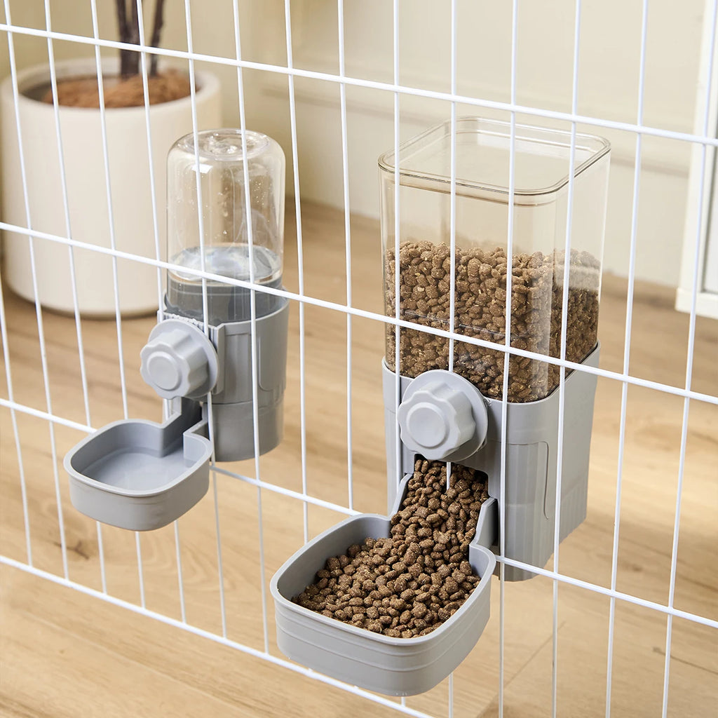 AURABASE - Hanging Automatic Pet Feeder and Water Dispenser, Gravity Auto Feeder and Waterer Set with Container Bowl for Cages.