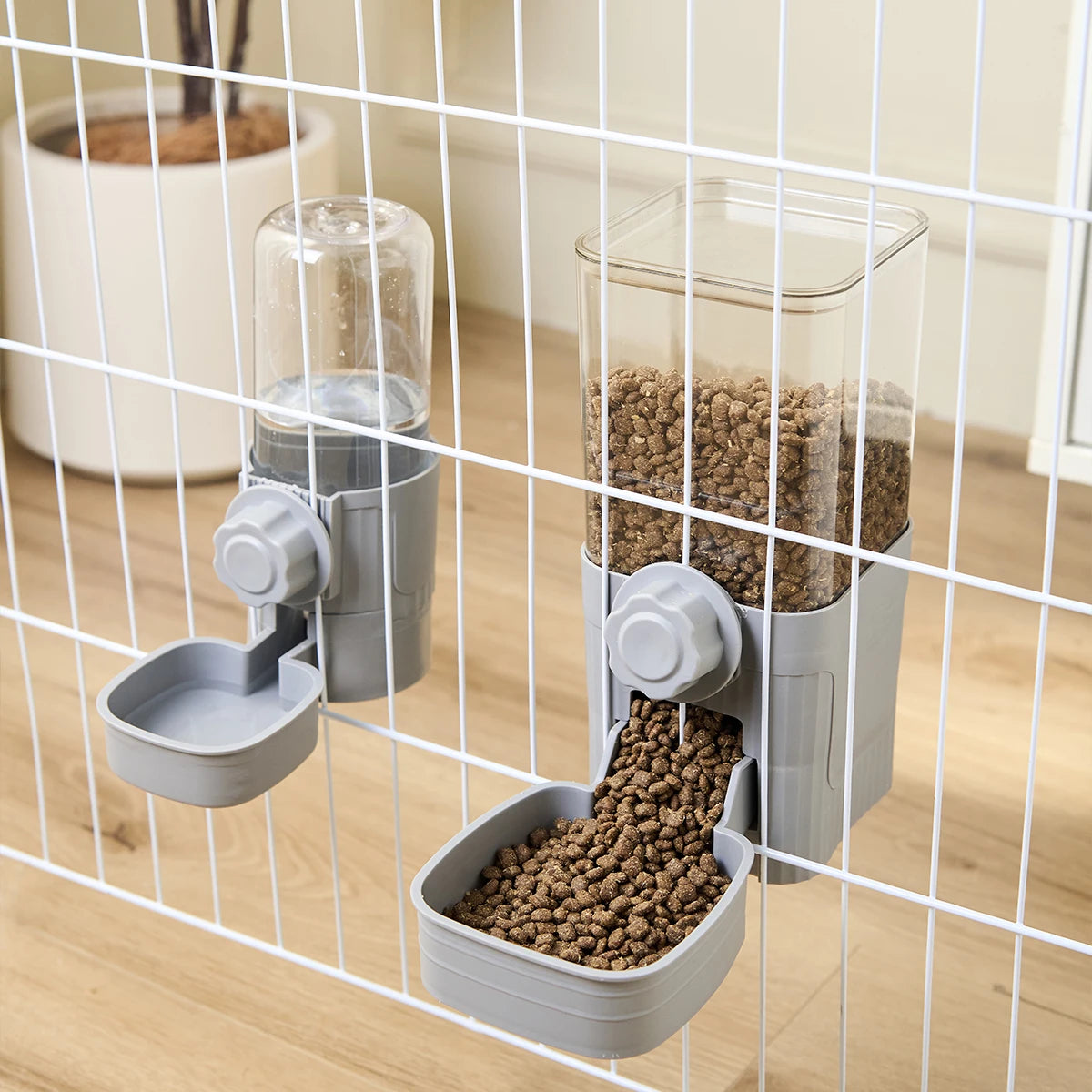 AURABASE - Hanging Automatic Pet Feeder and Water Dispenser, Gravity Auto Feeder and Waterer Set with Container Bowl for Cages.