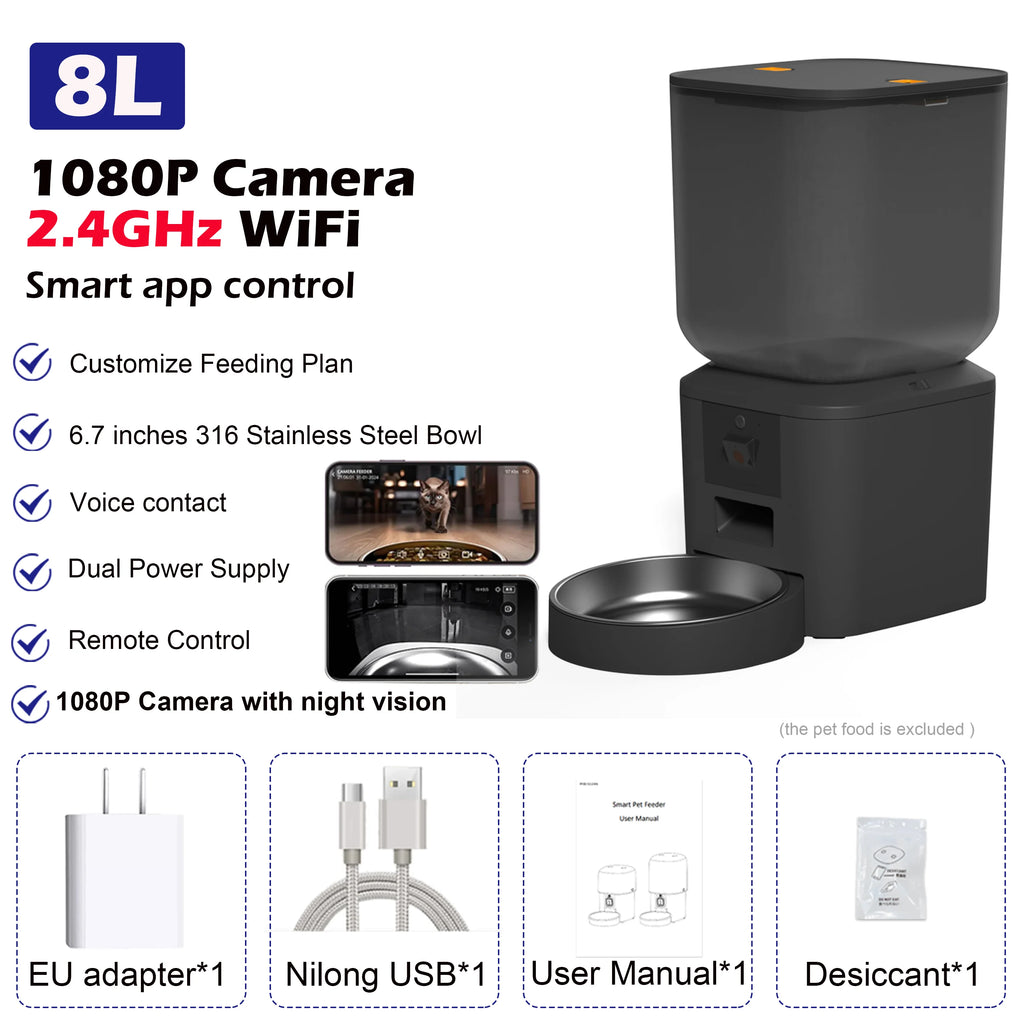 AURABASE - Automatic Cat Feeder with 1080p Camera and 5G Wi-Fi, Smart Pet Food Dispenser with App Control and Voice Recorder.