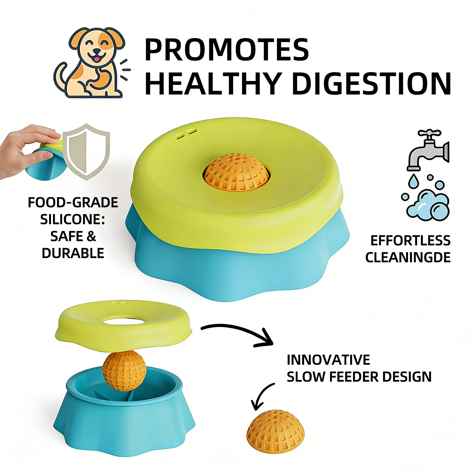 Dog lick Bowl Slow Feeder Dog Bowl for Liquid with Rolling Ball Interactive Lick Bowl AntiSlip for Wet Food Water Treat Lick Toy