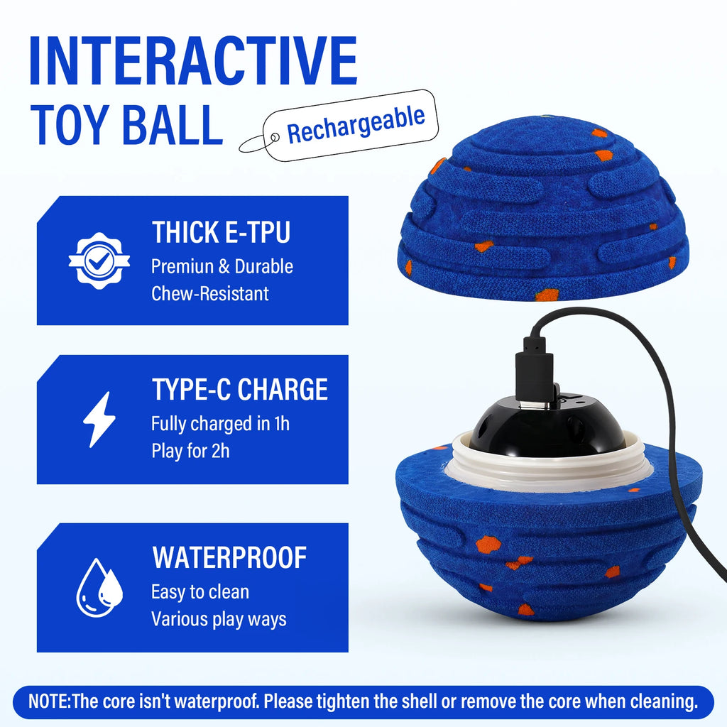 Smart Interactive Dog Toy, Indestructible E-TPU Toy Ball for Aggressive Chewers, Automatic Moving, Rechargeable Ball for Small/M