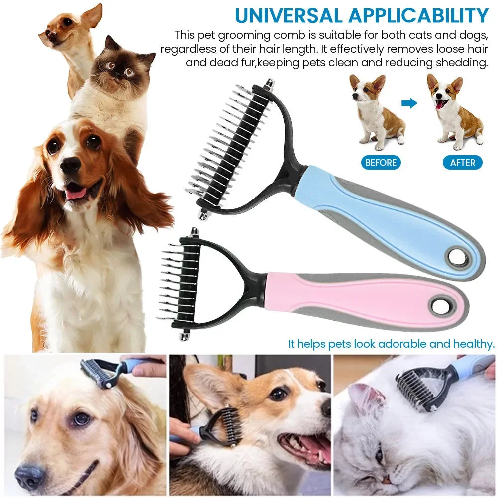 Cat Hair Removal Comb Dog Hair Removal Brush Stainless Steel Double Sided Pet Grooming Brush Removing Tangles Cat Accessories