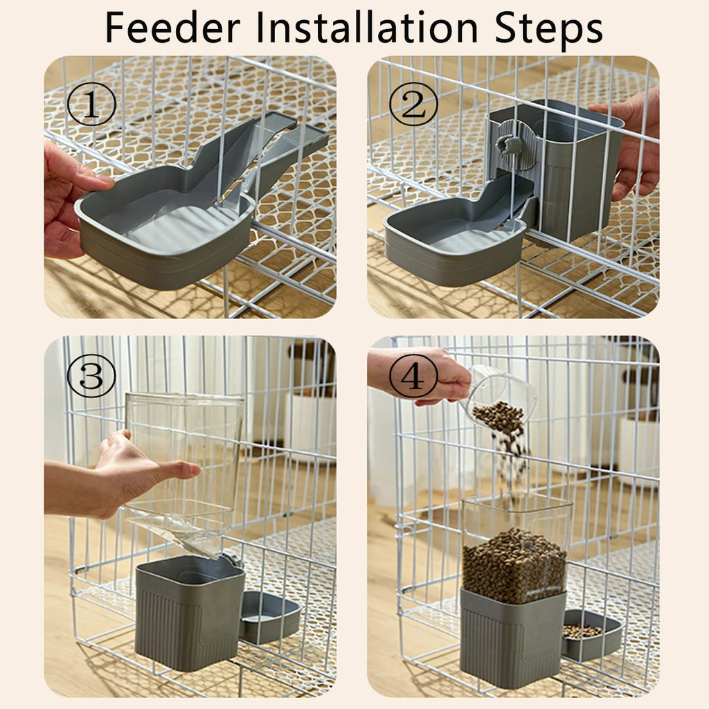 AURABASE - Hanging Automatic Pet Feeder and Water Dispenser, Gravity Auto Feeder and Waterer Set with Container Bowl for Cages.