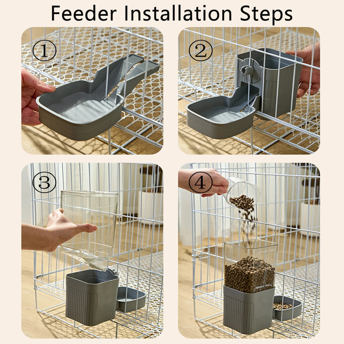 AURABASE - Hanging Automatic Pet Feeder and Water Dispenser, Gravity Auto Feeder and Waterer Set with Container Bowl for Cages.